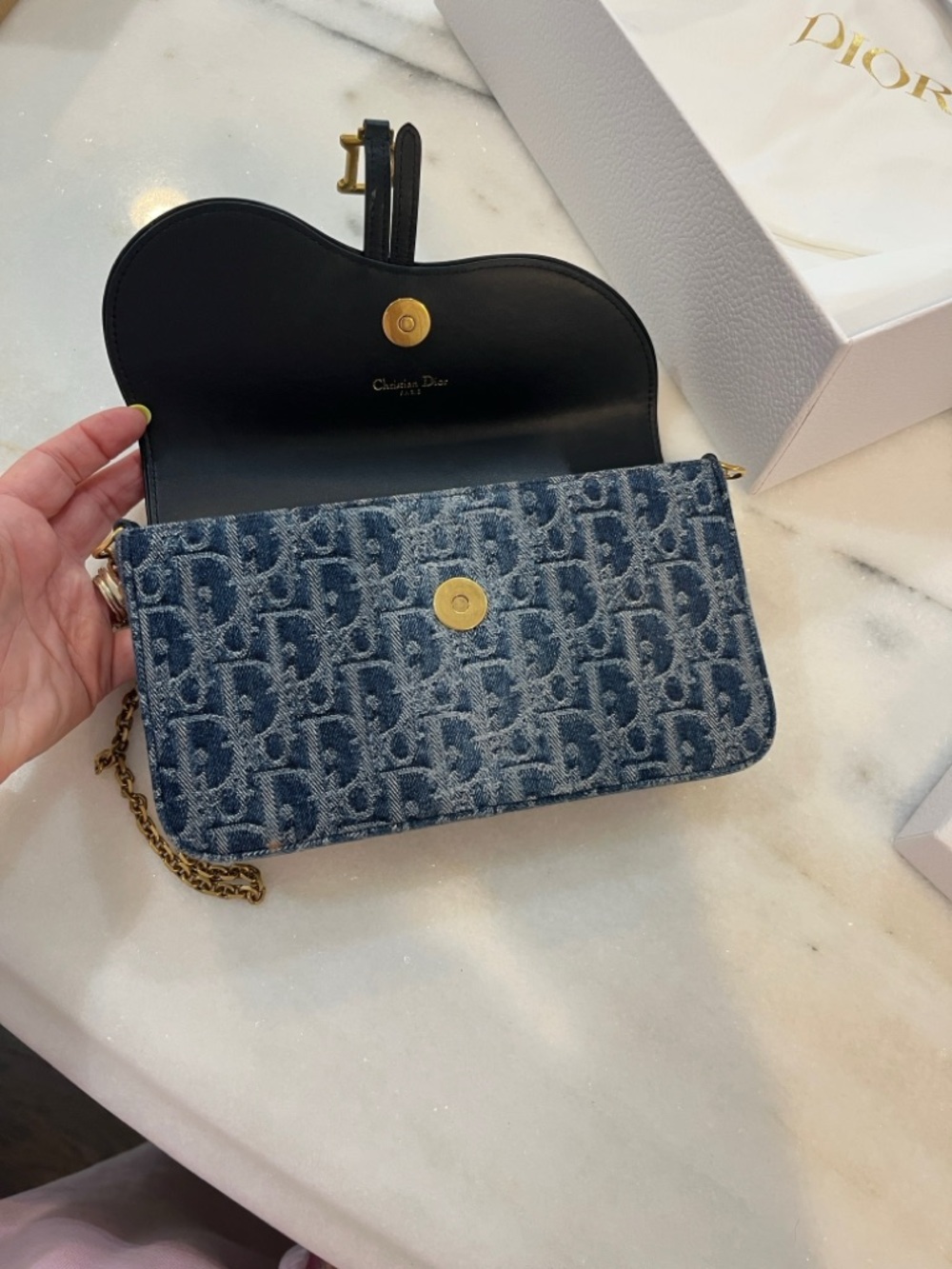 Dior Denim Monogram Saddle Crossbody in Blue with Gold Hardware - Picture 5 of 5